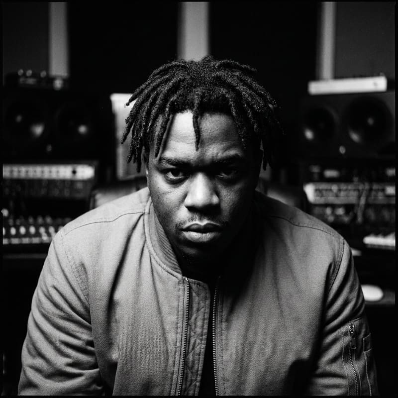 Black-and-white portrait of DJ and producer Dr. Vantom.