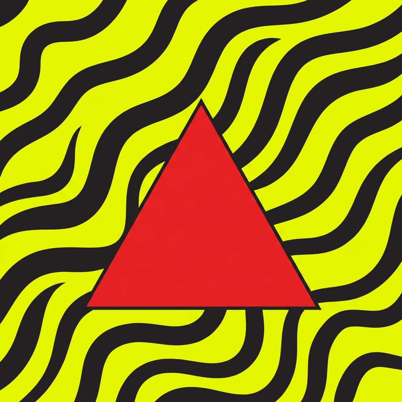 Pop-art vector cover: black wavy stripes on acid yellow with red triangle.